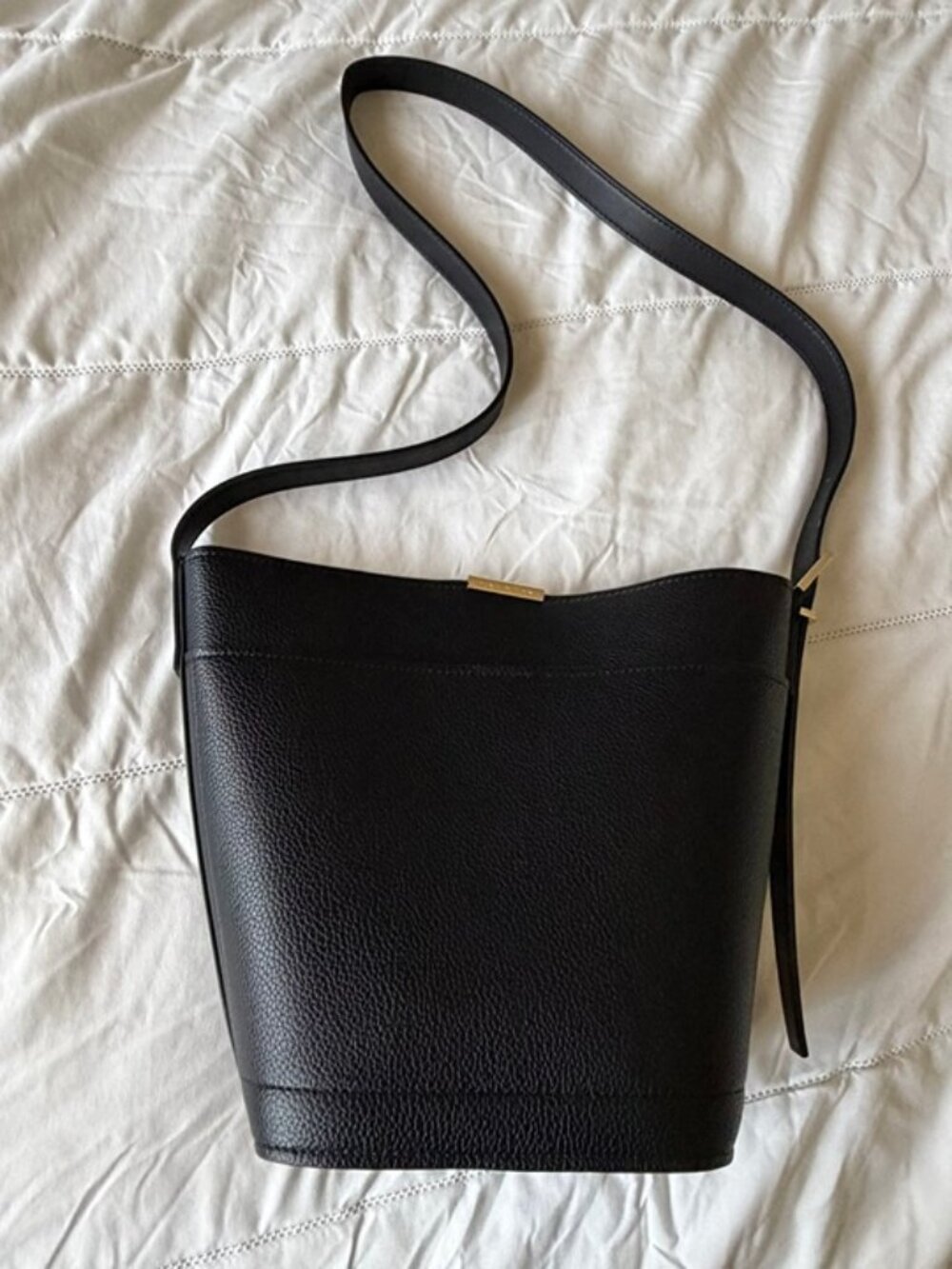 HALSTON Black Shoulder Bucket Bag Gold Tone Hardware